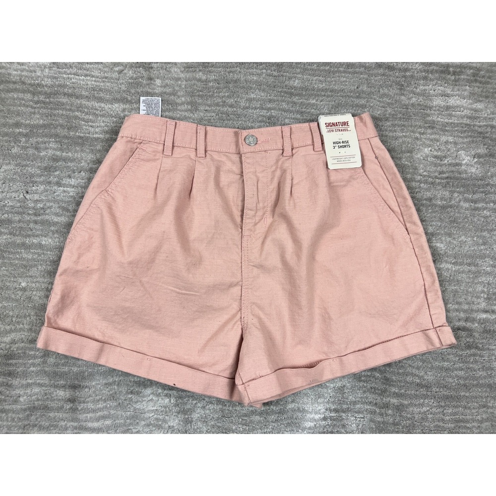 Signature by‎ Levi Strauss Girls Size 18 Pink High-Rise 3" Shorts Cotton Pleated